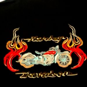 Tommy Bahama mens shirt. Custom Harley- Davidson stitching on the back.